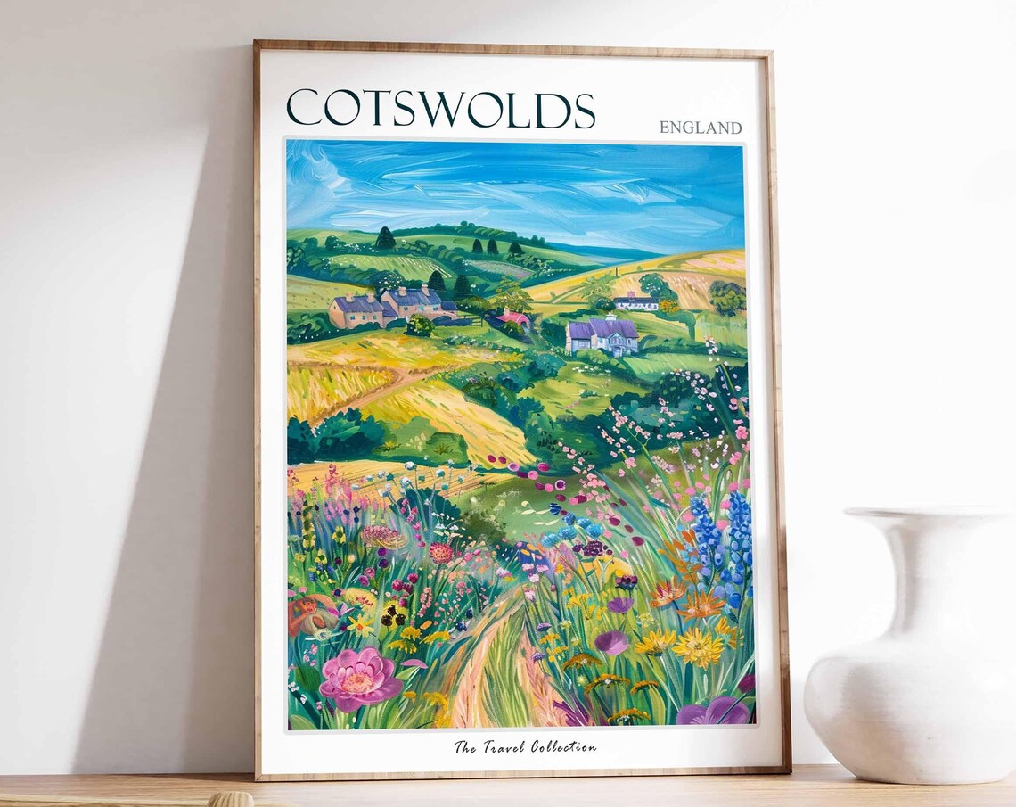 Cotswolds Travel Poster, England Travel Art Print