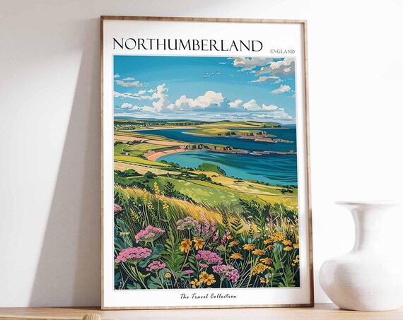 Northumberland England Golden Bay Cliffs Wildflower Meadow Poster