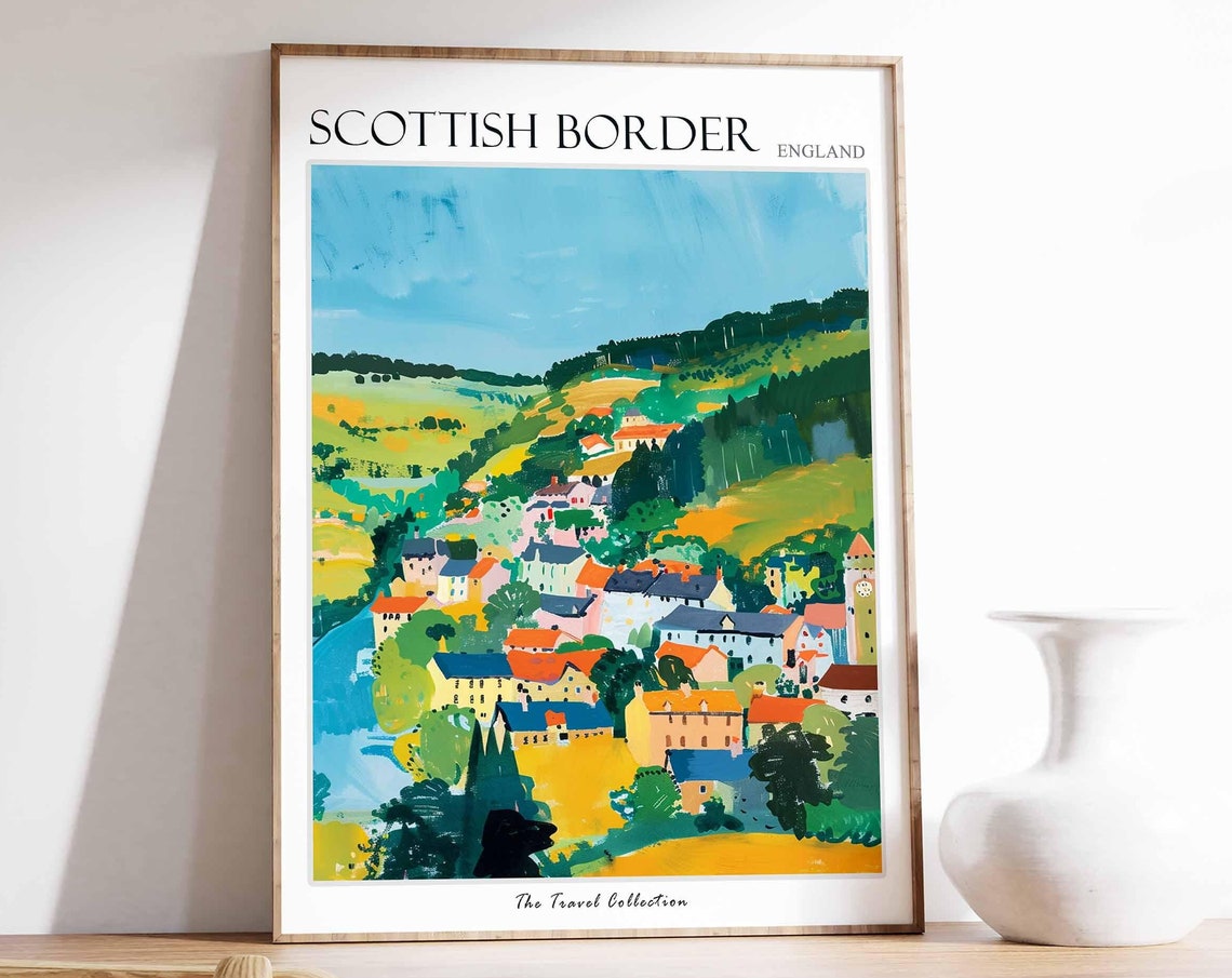 Scottish Borders Valley Town Hillside Village Scenic Art Poster