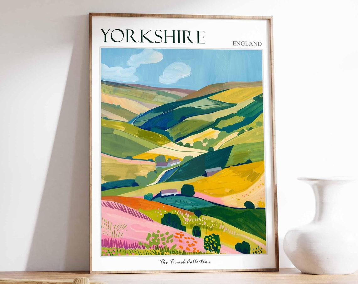 Yorkshire Patchwork Rolling Hills Colorful Dales Countryside Poster