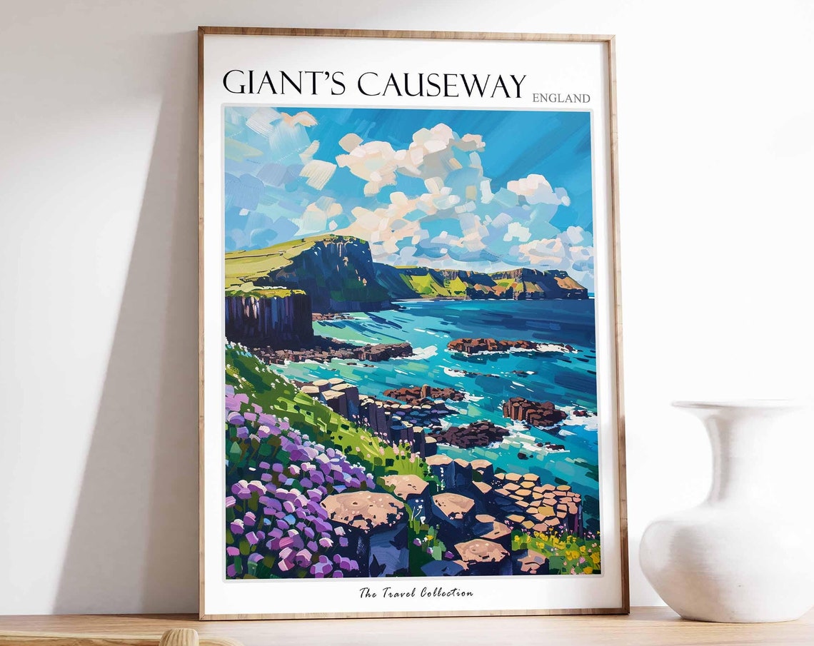 Giants Causeway Poster England Travel Print Giants Causeway Travel Art Giants Causeway Wall Art England Travel Giants Causeway Art