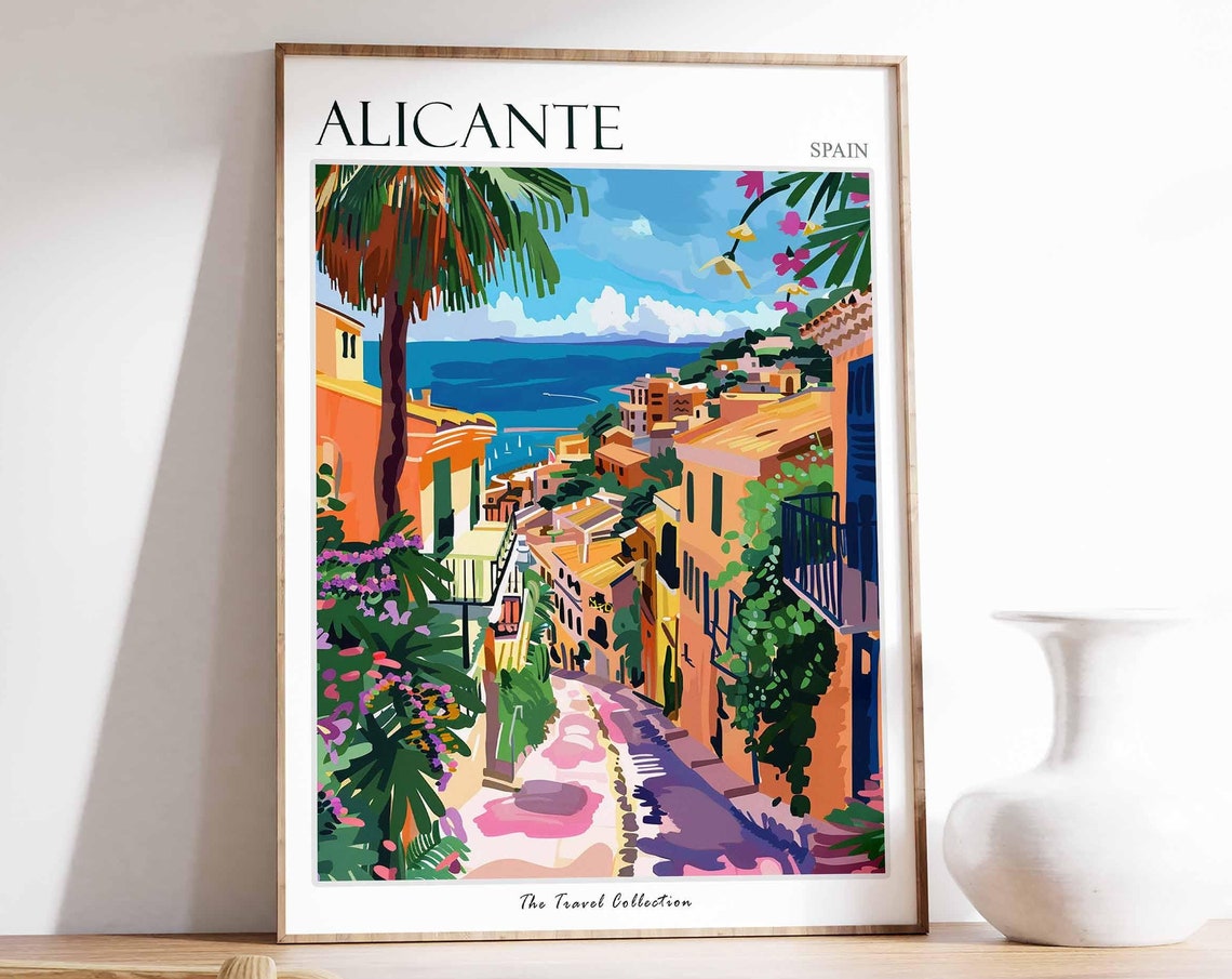 Alicante Spain Flower Street Overlooking The Sea View Art Poster