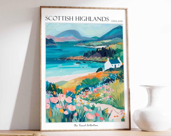 Scottish Highlands Poster Scotland Travel Poster Mountain Poster Scottish Decor Travel Print Wall Art Home Decor Scotland Landscape