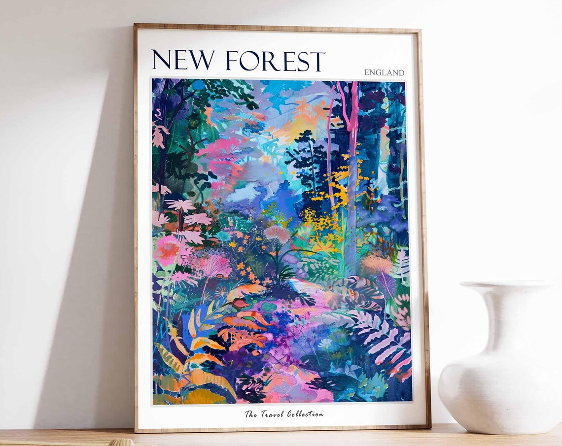New Forest England Colorful Woodland Path Dreamlike Nature Art Poster
