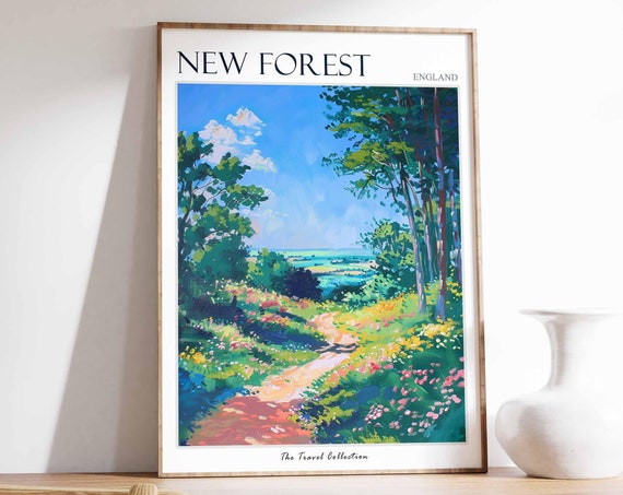 New Forest Poster England Travel Poster Countryside Poster English Countryside New Forest Travel Print Countryside Travel Print