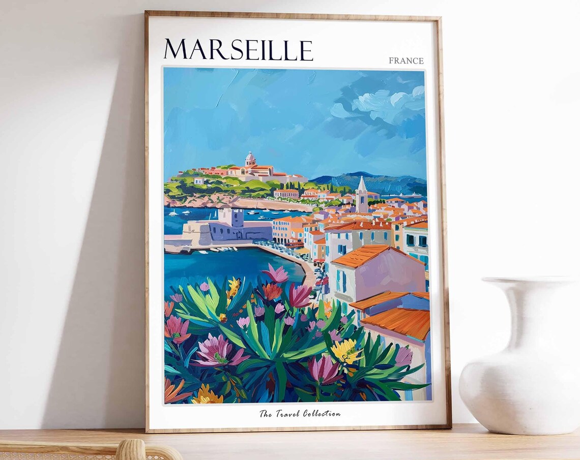 Marseille France Hilltop Basilica View Painted Travel Poster