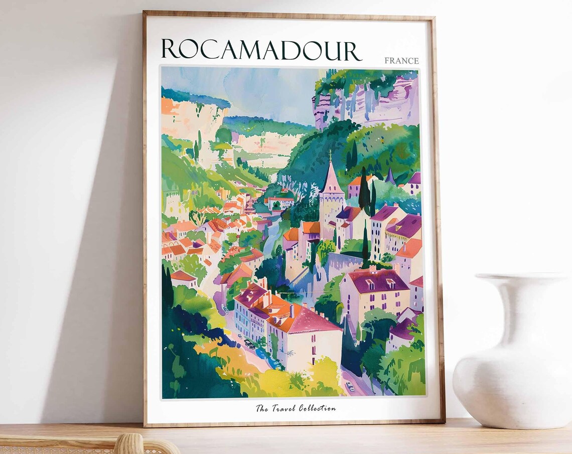 Rocamadour Cliffside Medieval Village Church France Travel Poster