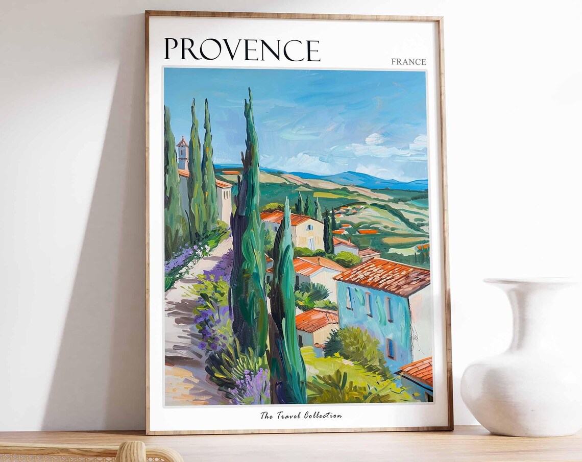 Provence France Cypress Road Village Oil Painting Travel Poster