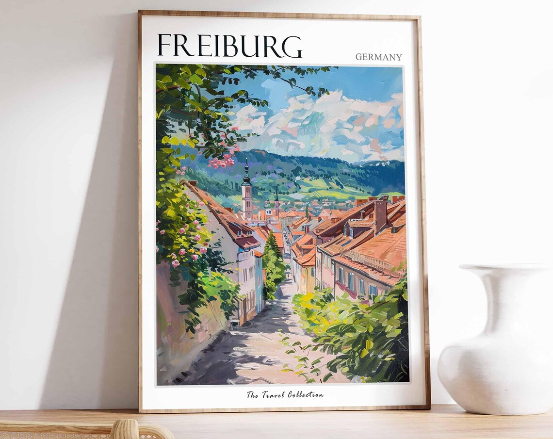Freiburg Germany Flower Street Church Tower City View Poster