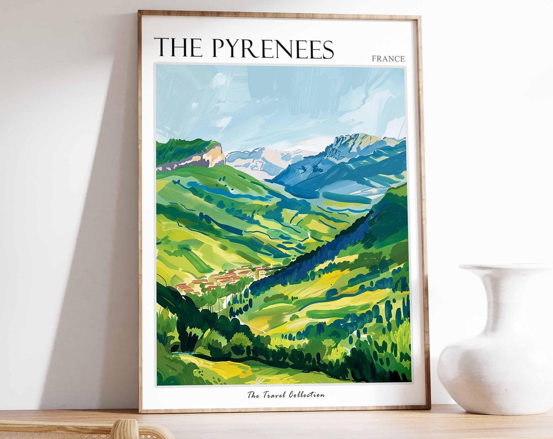 The Pyrenees Poster France Travel Print French Decor Europe Travel Poster European Wall Art Mountain Print The Pyrenees Travel Poster