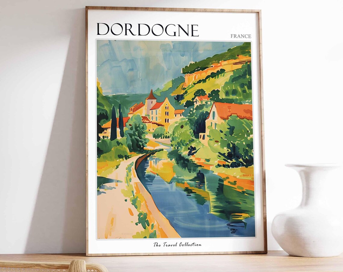 Dordogne France Vintage Travel Poster, European Art Print