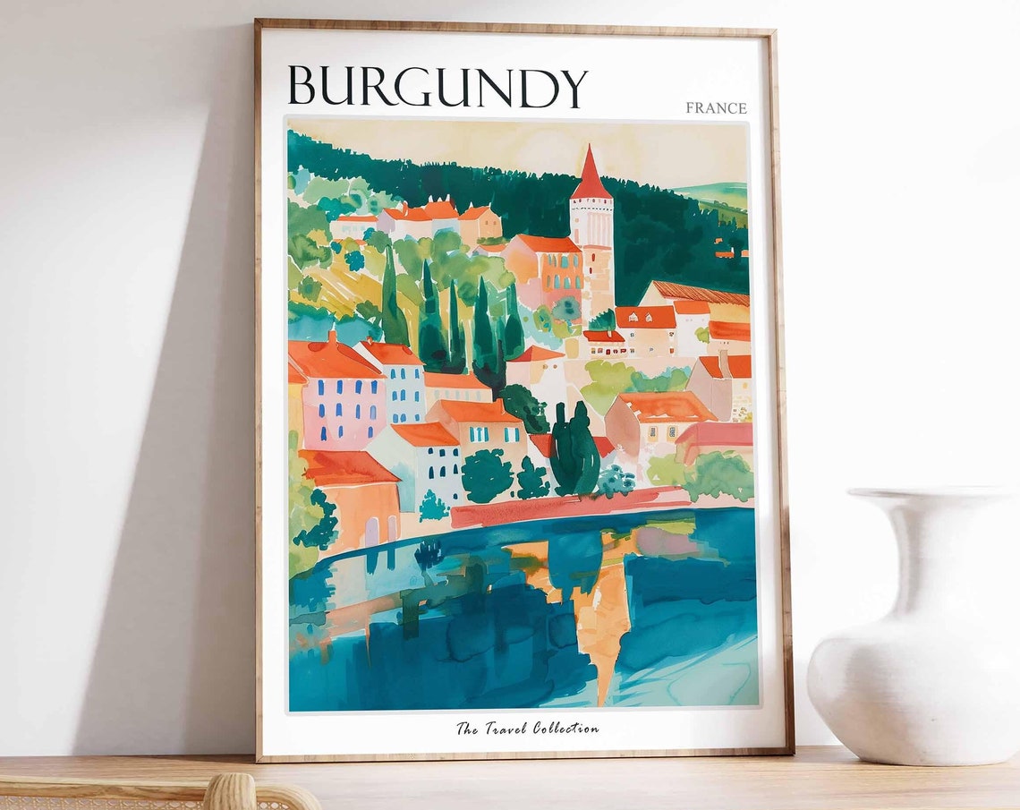 Burgundy Poster France Travel Print French Decor Europe Travel Poster European Wall Art Burgundy Gift Burgundy Travel Poster