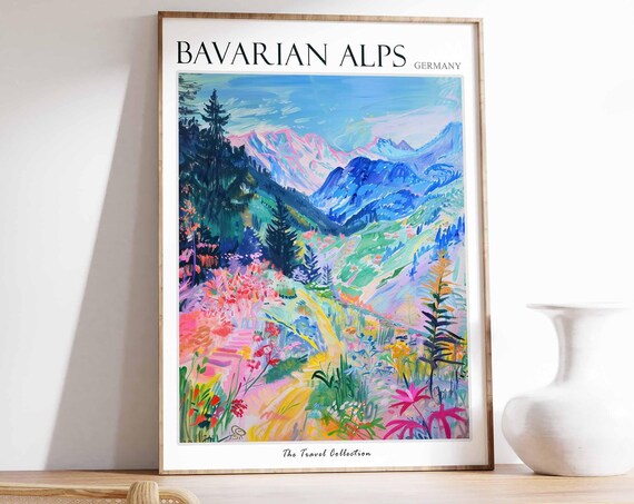 Bavarian Alps Poster Germany Travel Print German Decor Europe Travel Poster European Wall Art Bavarian Alps Travel Poster