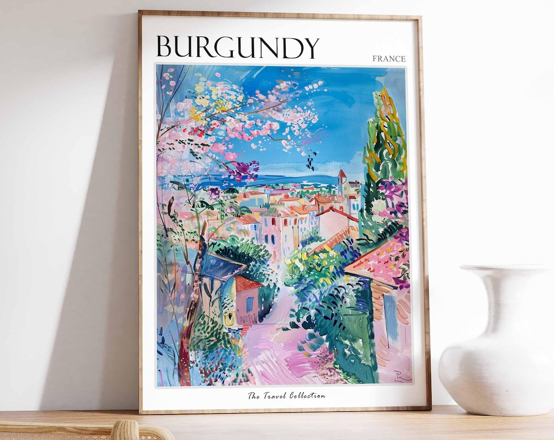 Burgundy France Hilltop Village Spring Blossom Tree Art Poster
