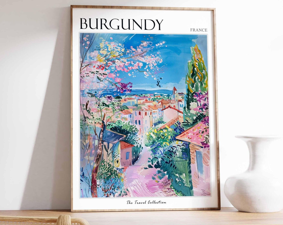 Burgundy Poster France Travel Print French Decor Europe Travel Poster European Wall Art Burgundy Gift Burgundy Travel Poster