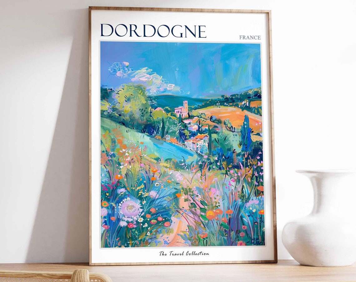 Dordogne Poster France Travel Print French Decor Europe Travel Poster European Wall Art Botanical Print Dordogne Travel Poster