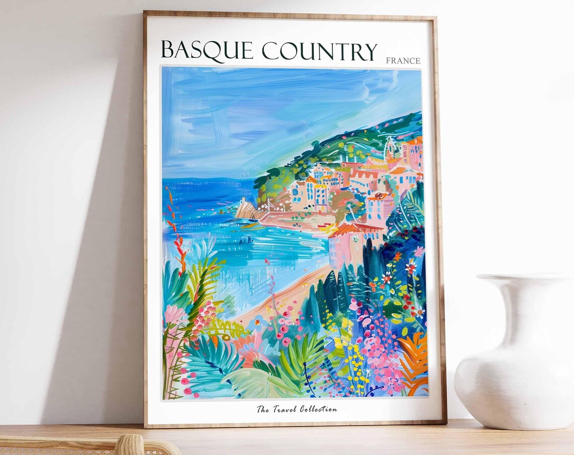Basque Country France Colorful Seaside Town Flowers View Poster