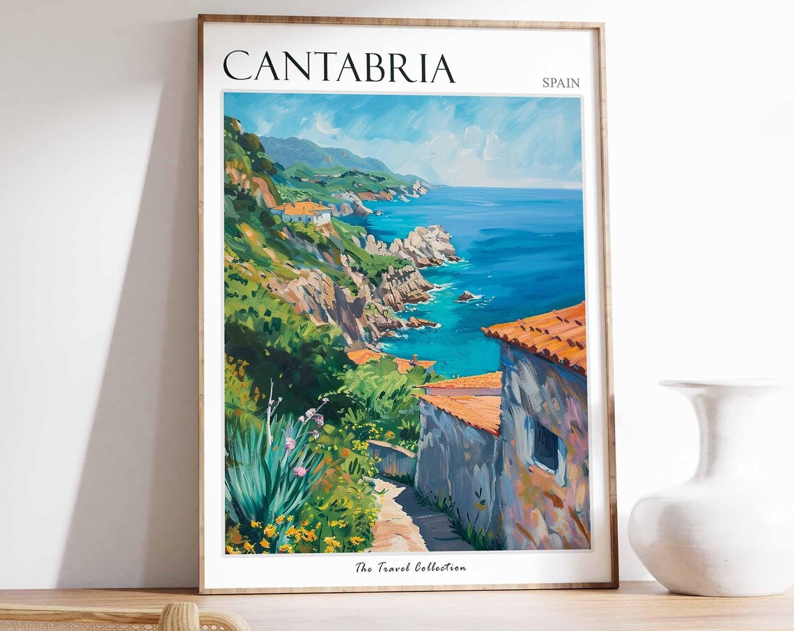Cantabria Rocky Coast Cliff Path Cottage Spain Travel Poster