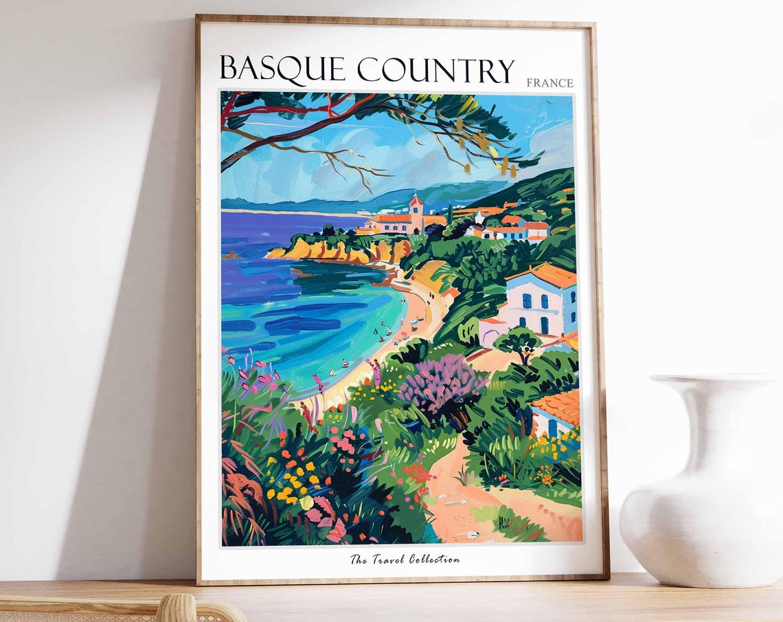 Basque Country Poster France Travel Print French Decor Europe Travel Poster European Wall Art Basque Country Travel Poster