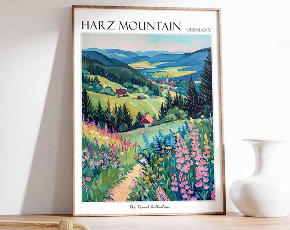 Harz Mountain Poster Germany Travel Print German Decor Europe Travel Poster European Wall Art Harz Mountain Travel Poster