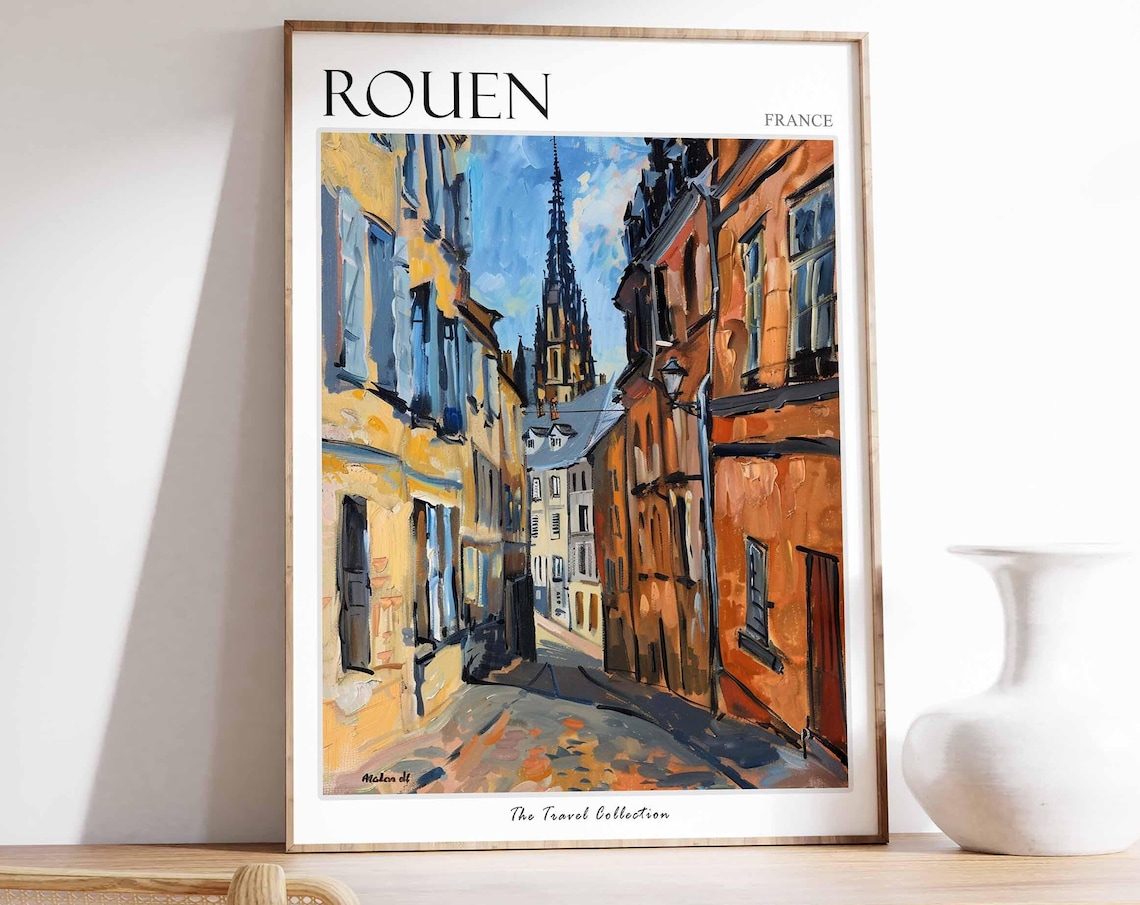 Rouen France Cathedral Street Painting Old Town Travel Poster