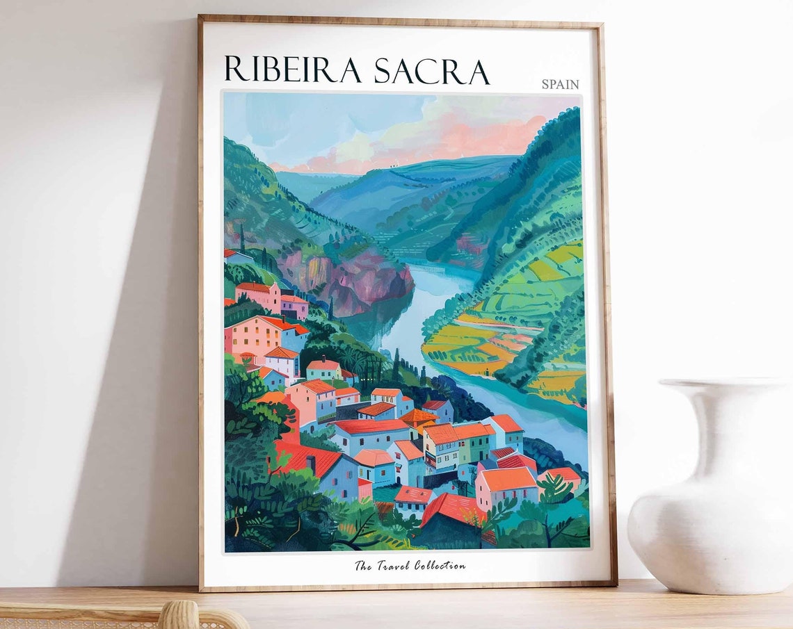 Ribeira Sacra River Valley Village Terraces Spain Travel Poster