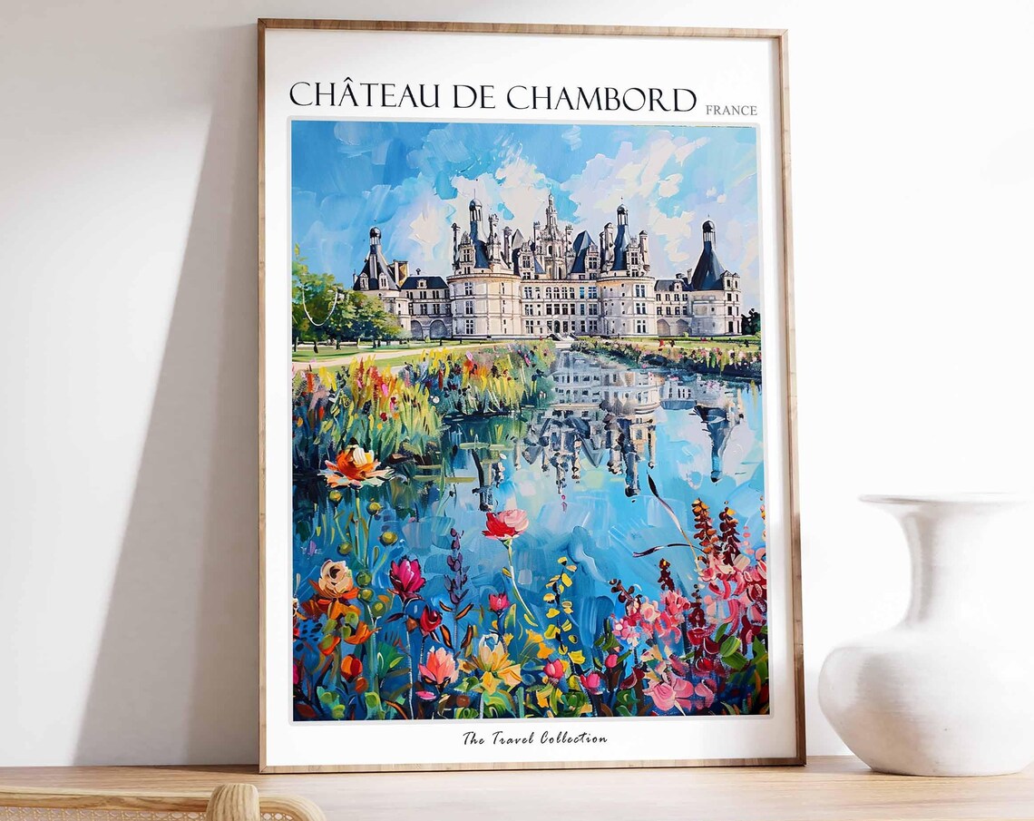 Chateau De Chambord France Impressionist Castle Watercolor Poster