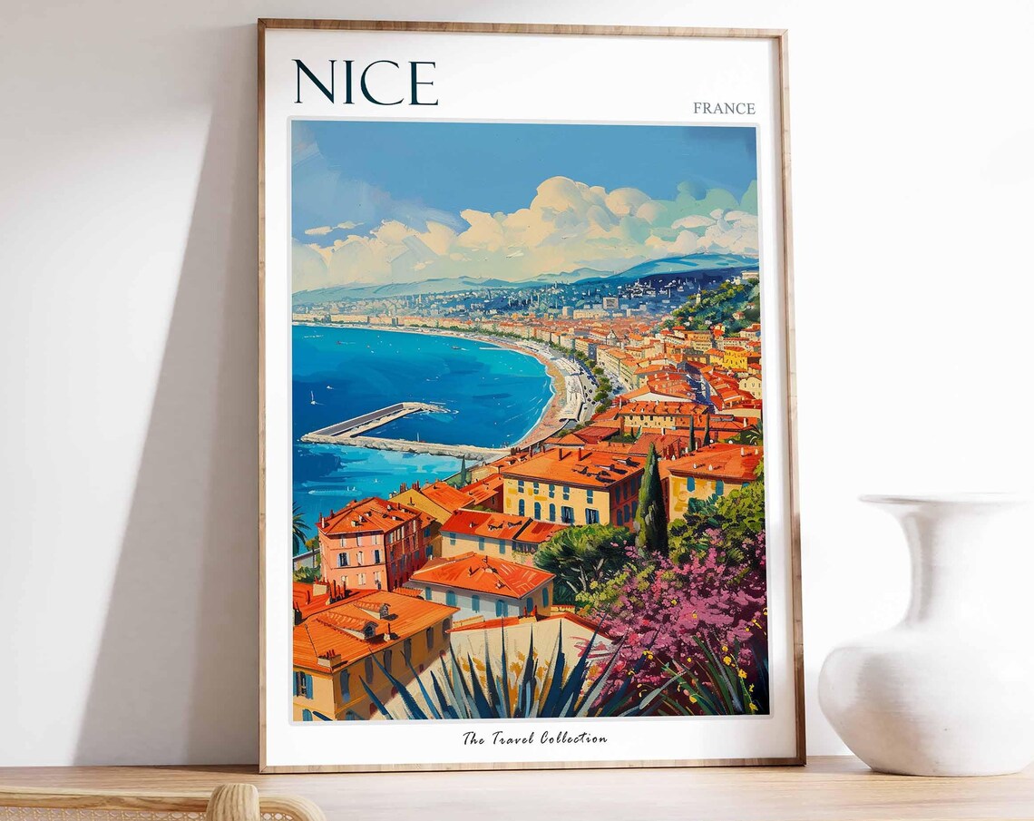 Nice France Travel Poster, European City Print