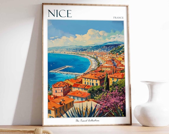 Nice France Travel Poster, European City Print