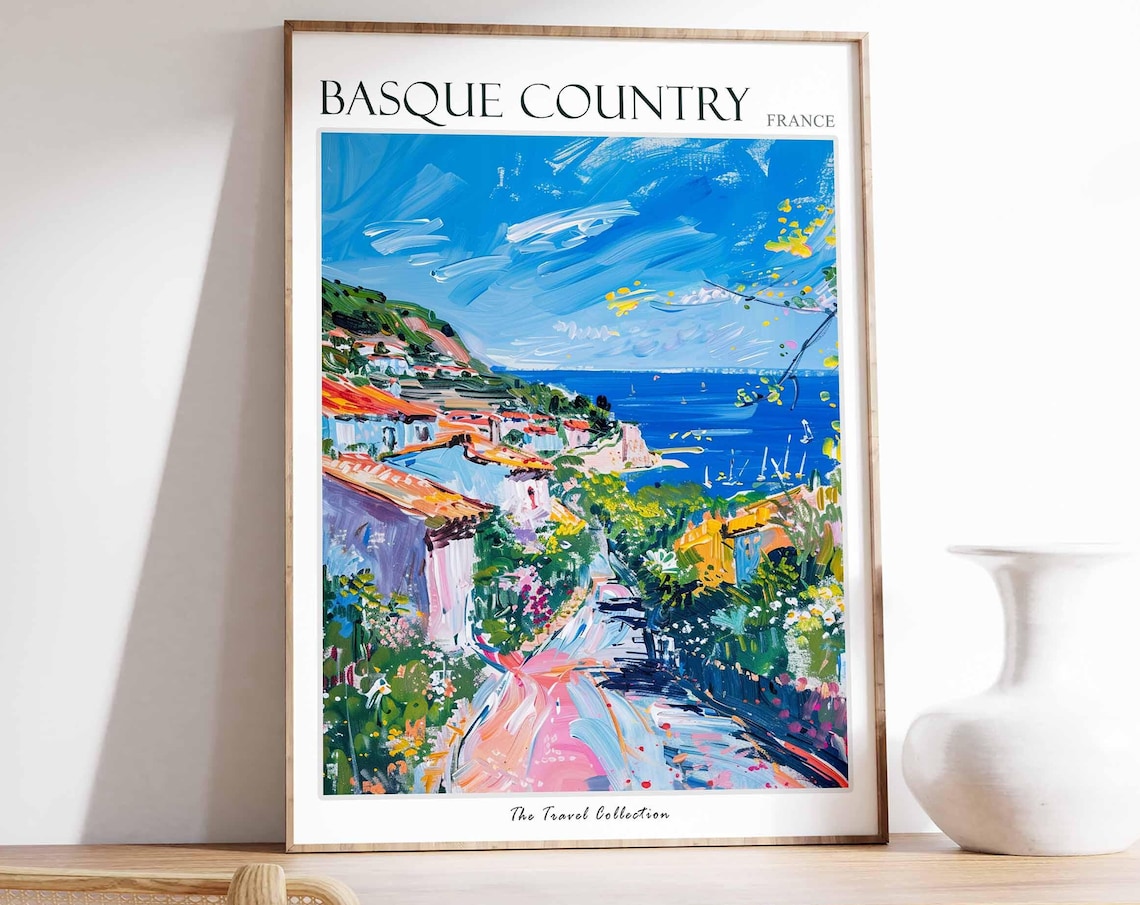 Basque Country France Street Down to the Sea Sailboat View Poster