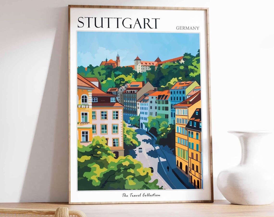 Stuttgart Germany Old Town Castle Colorful Street Travel Poster