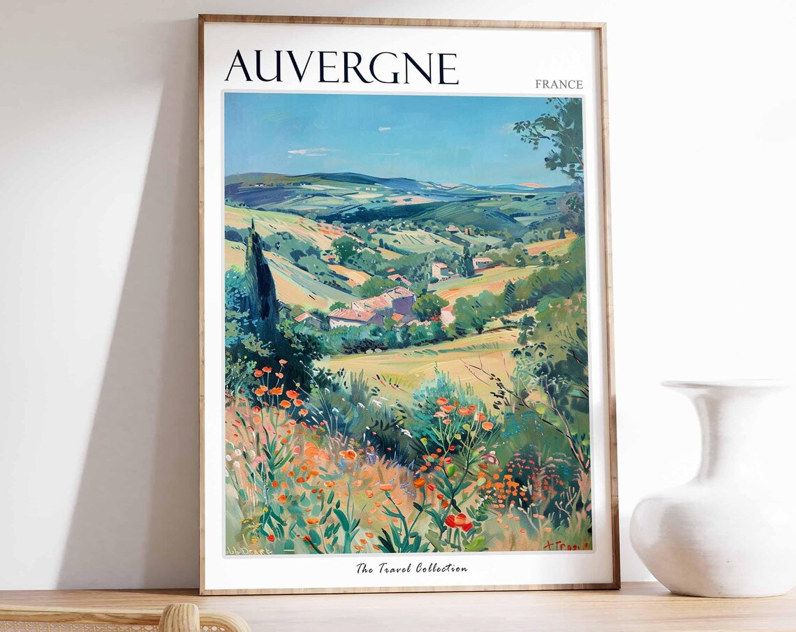 Auvergne France Red Poppy Field Cypress Rolling Hills Poster