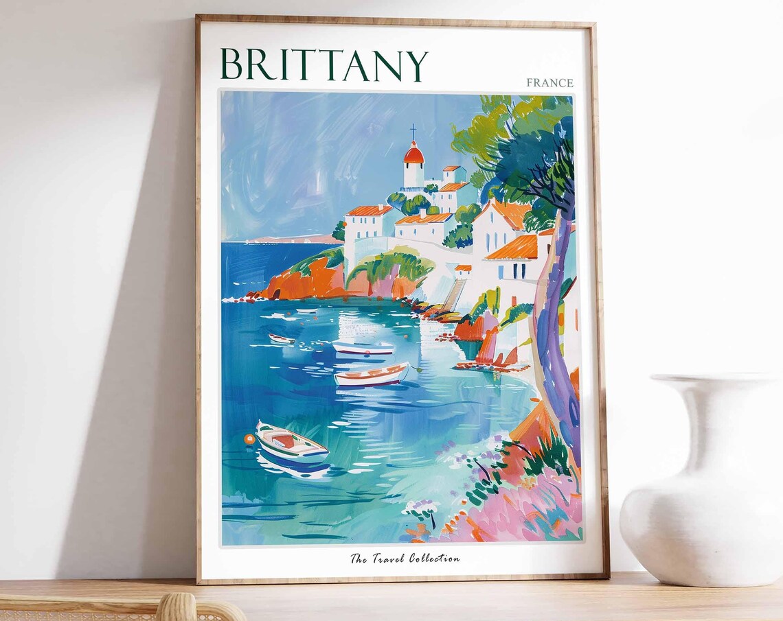 Brittany France Rocky Harbor Fishing Boats Church Dome Poster