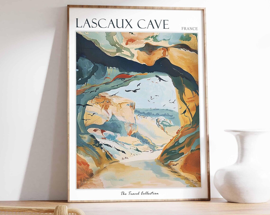 Lascaux Cave Abstract Watercolor Cave Art Birds France Poster