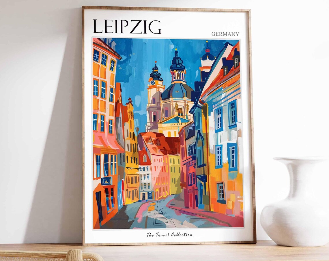 Leipzig Germany Old Town Street Colorful Buildings Towers Poster