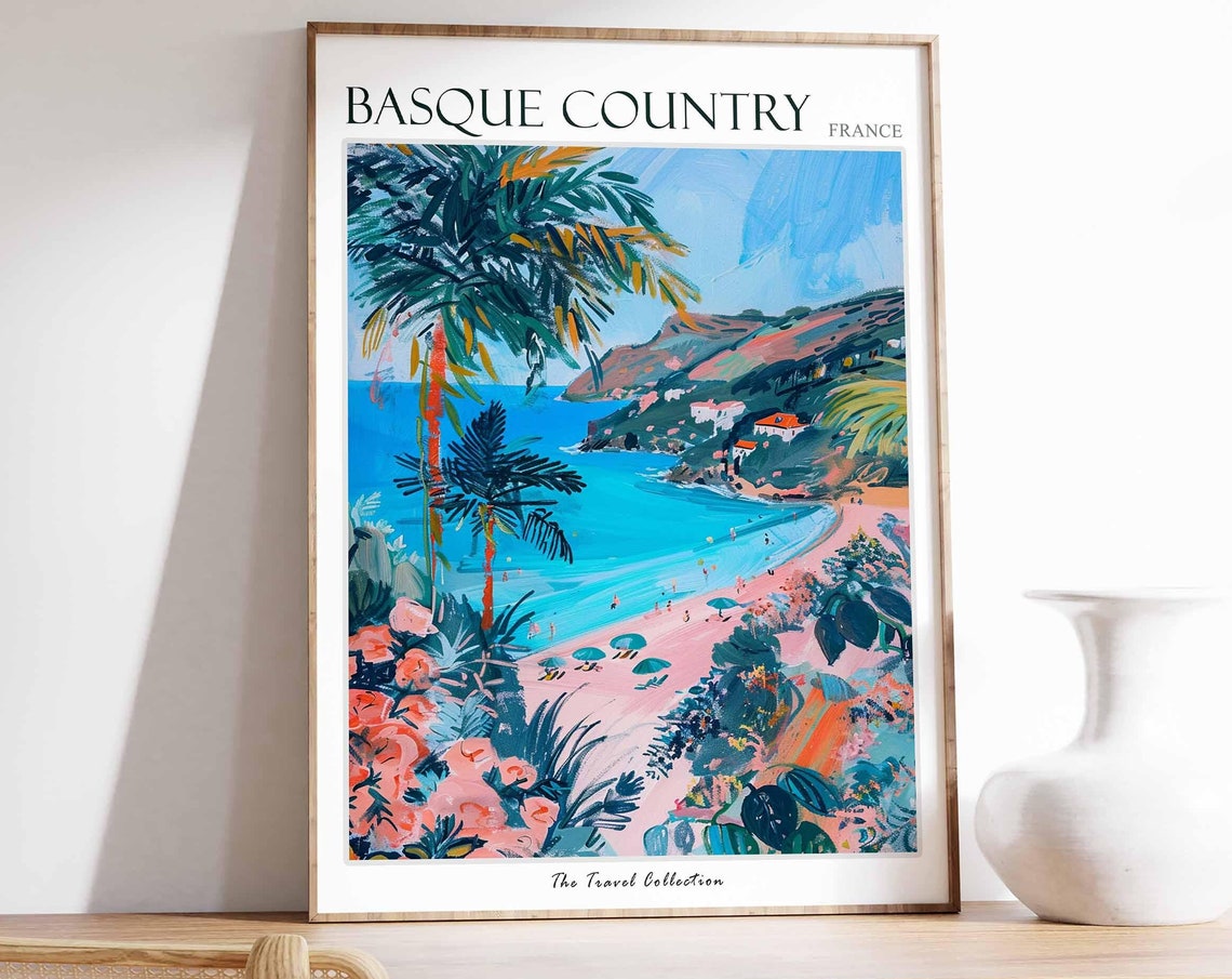Basque Country Poster France Travel Print French Decor Europe Travel Poster European Wall Art Basque Country Travel Poster