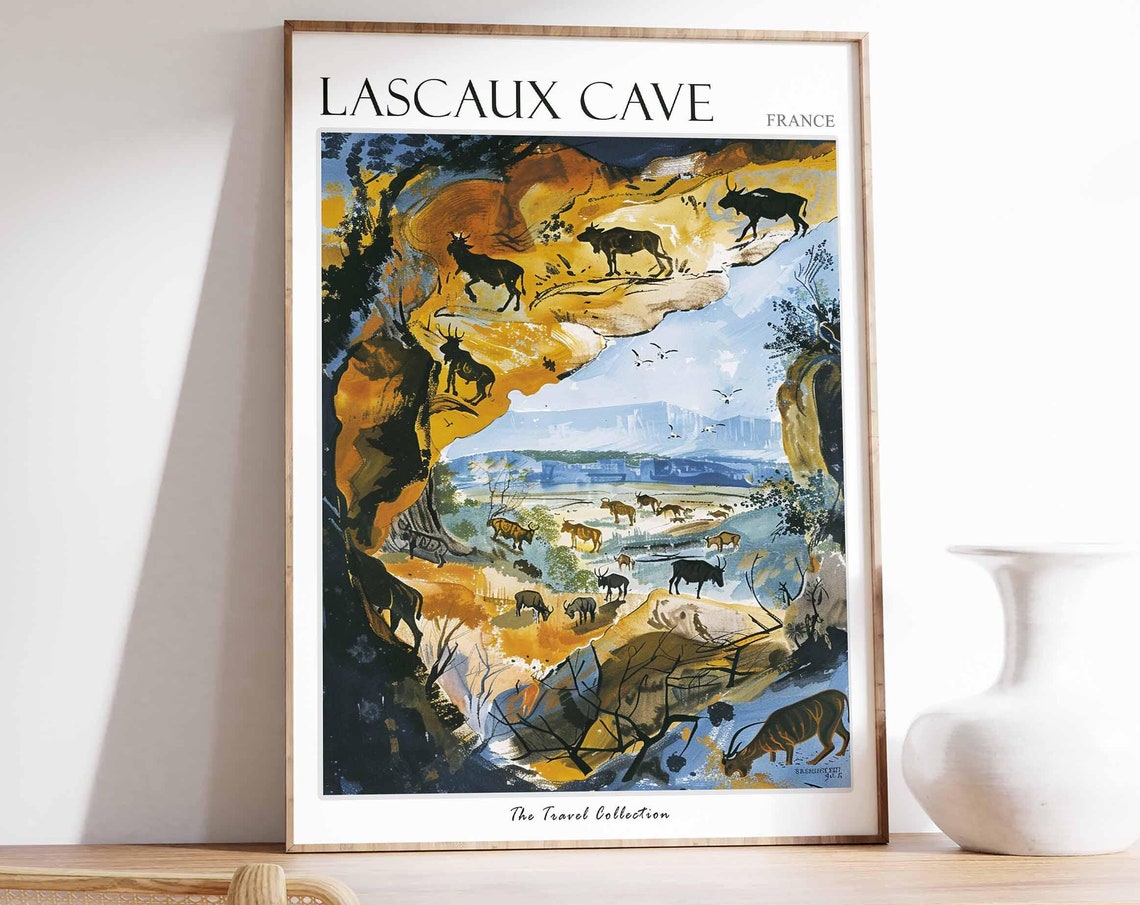 Lascaux Cave Poster France Travel Print French Decor Europe Travel Poster European Wall Art Botanical Print Lascaux Cave Travel Poster