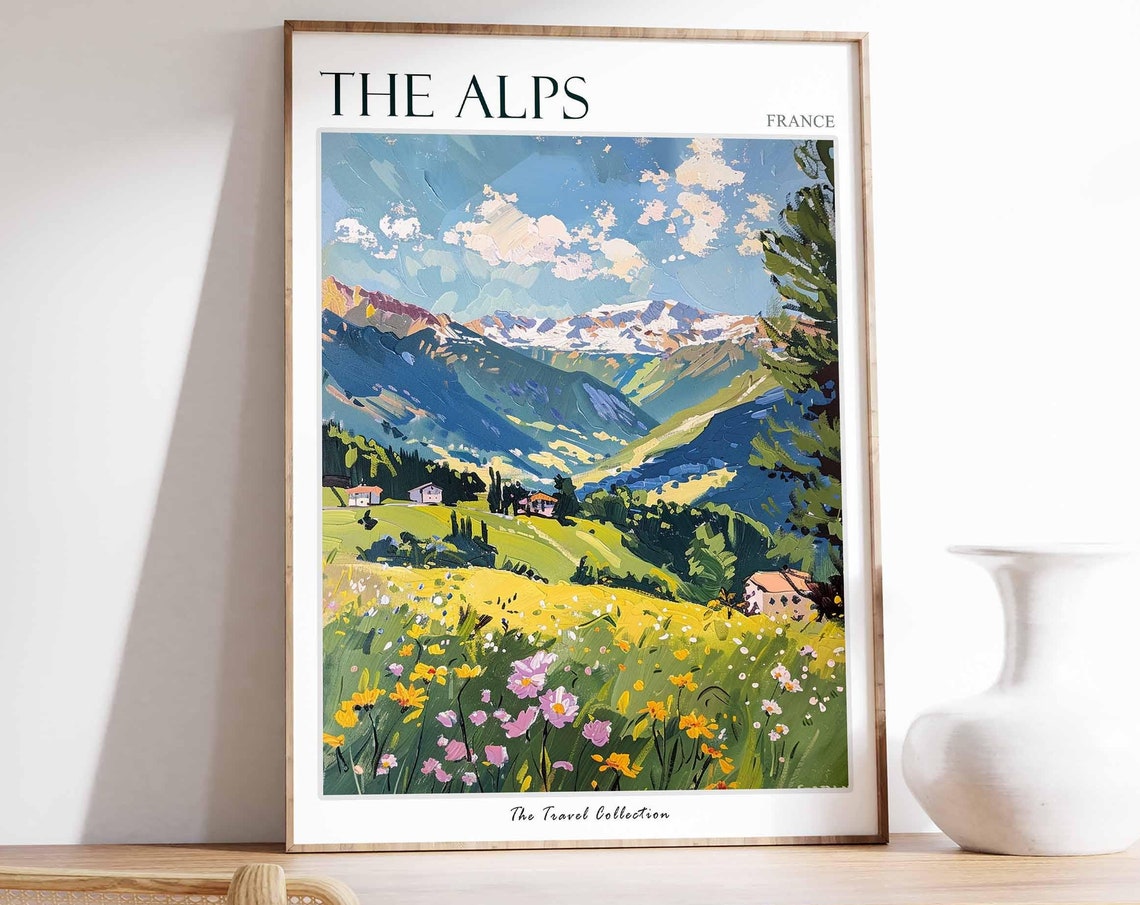 The Alps Poster France Travel Print French Decor Europe Travel Poster European Wall Art Mountain Print The Alps Travel Poster