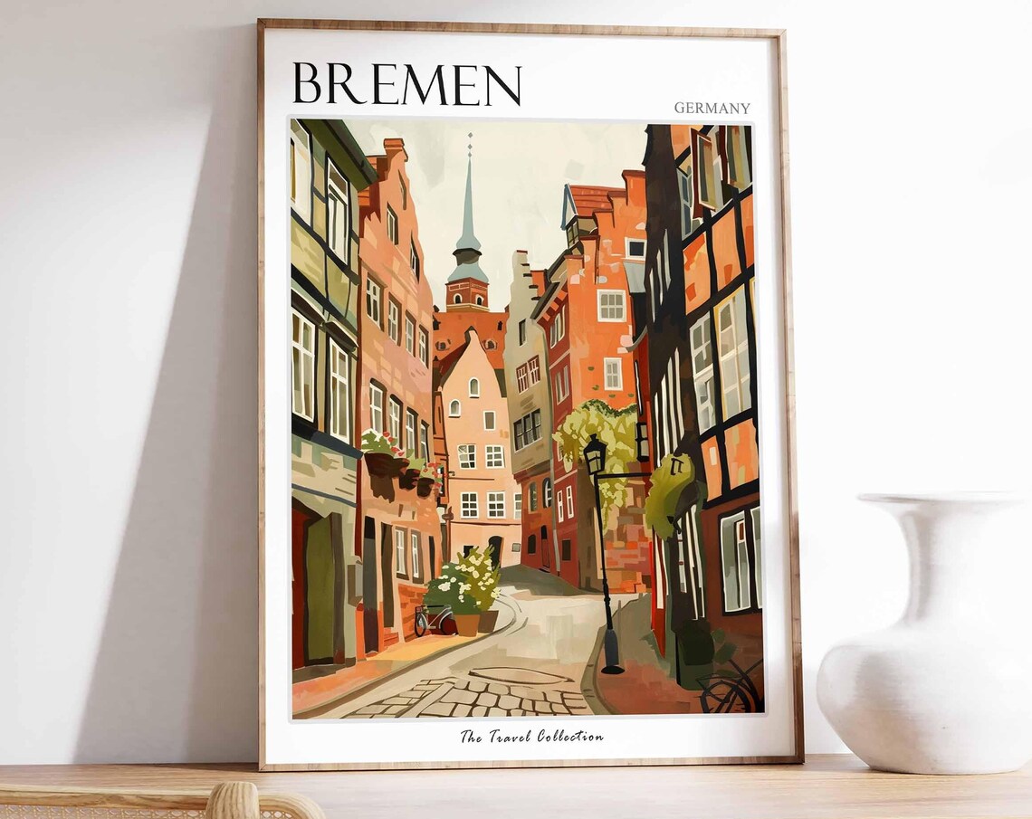 Bremen Germany Historic Street Cathedral Spire Travel Poster