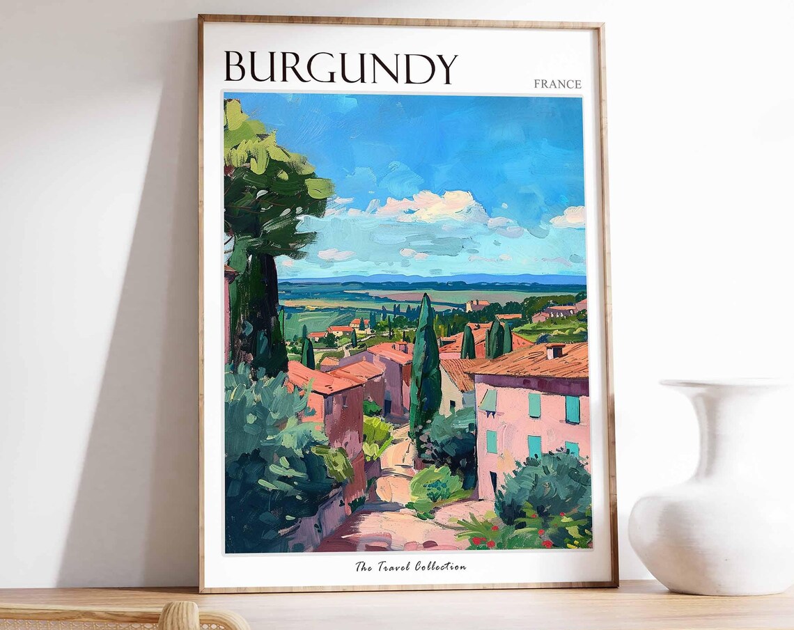 Burgundy France Hillside Street Cypress Trees Valley View Poster