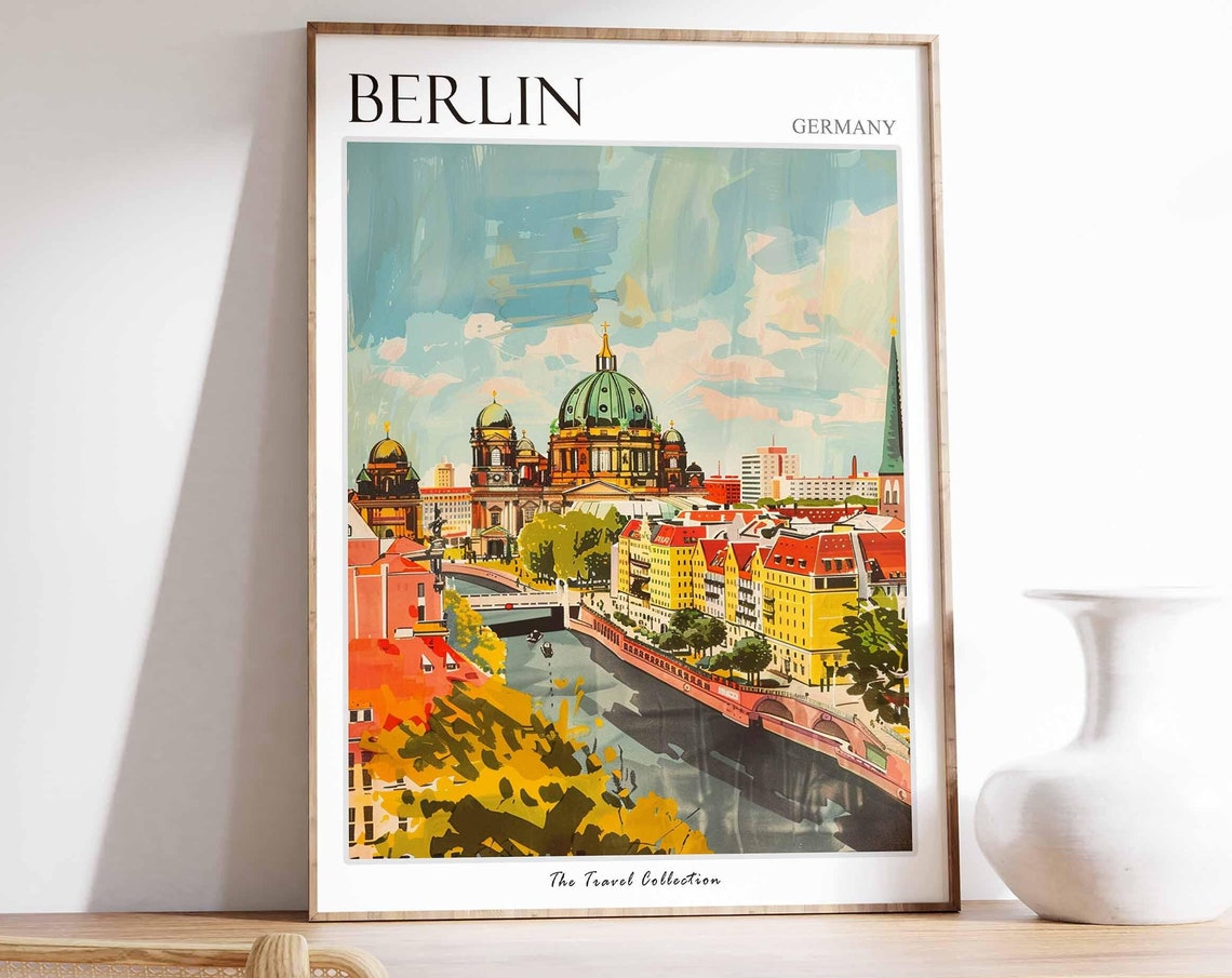 Berlin Germany Painted Cathedral Riverside Vintage Travel Poster Art