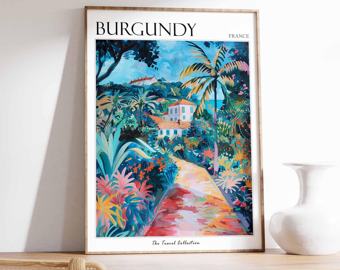 Burgundy Poster France Travel Print French Decor Europe Travel Poster European Wall Art Burgundy Gift Burgundy Travel Poster