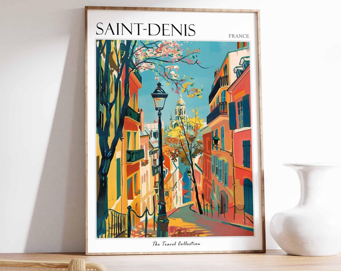 Saint Denis France Colorful Parisian Street Scene Art Travel Poster