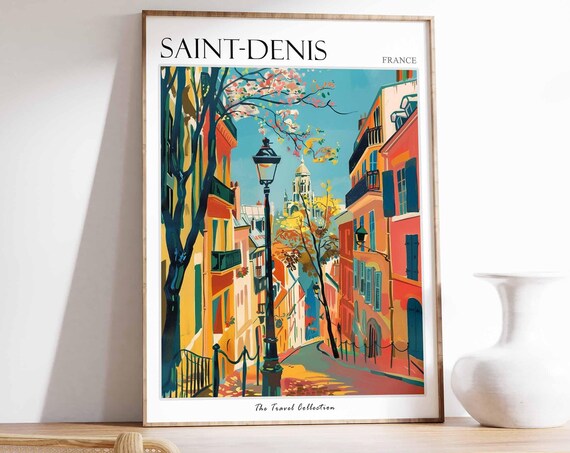 Saint Denis France Colorful Parisian Street Scene Art Travel Poster