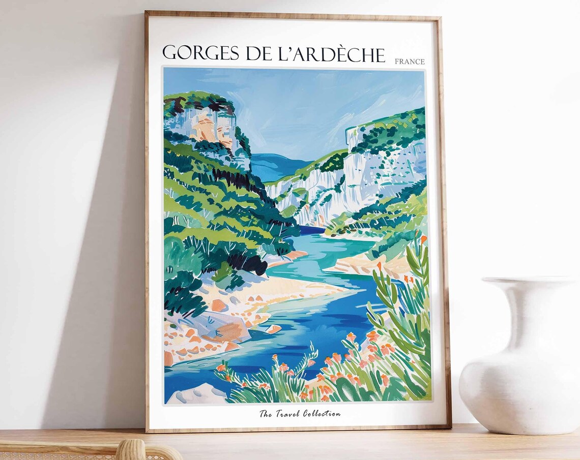 Gorges de l'Ardèche France Winding River Rocky Banks Travel Poster