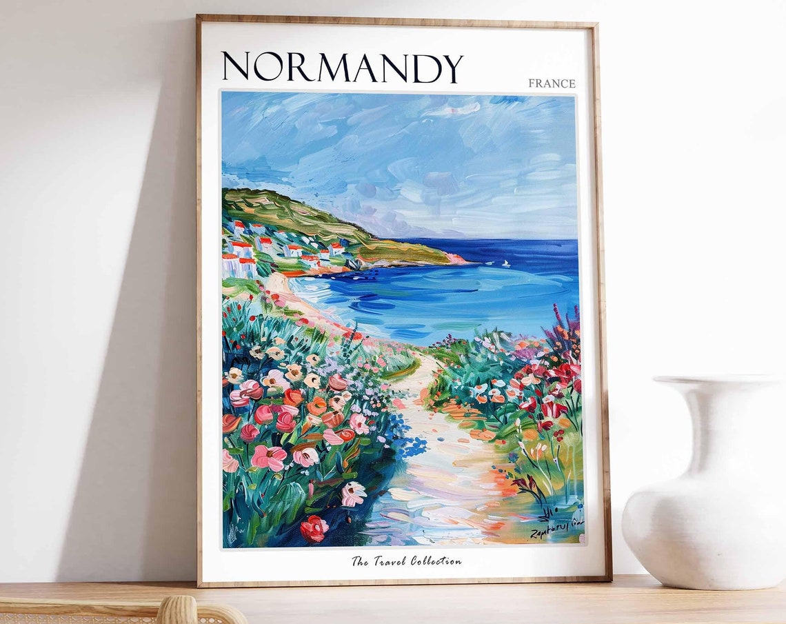 Normandy Poster France Travel Print French Decor Europe Travel Poster European Wall Art Normandy Gift Normandy Travel Poster