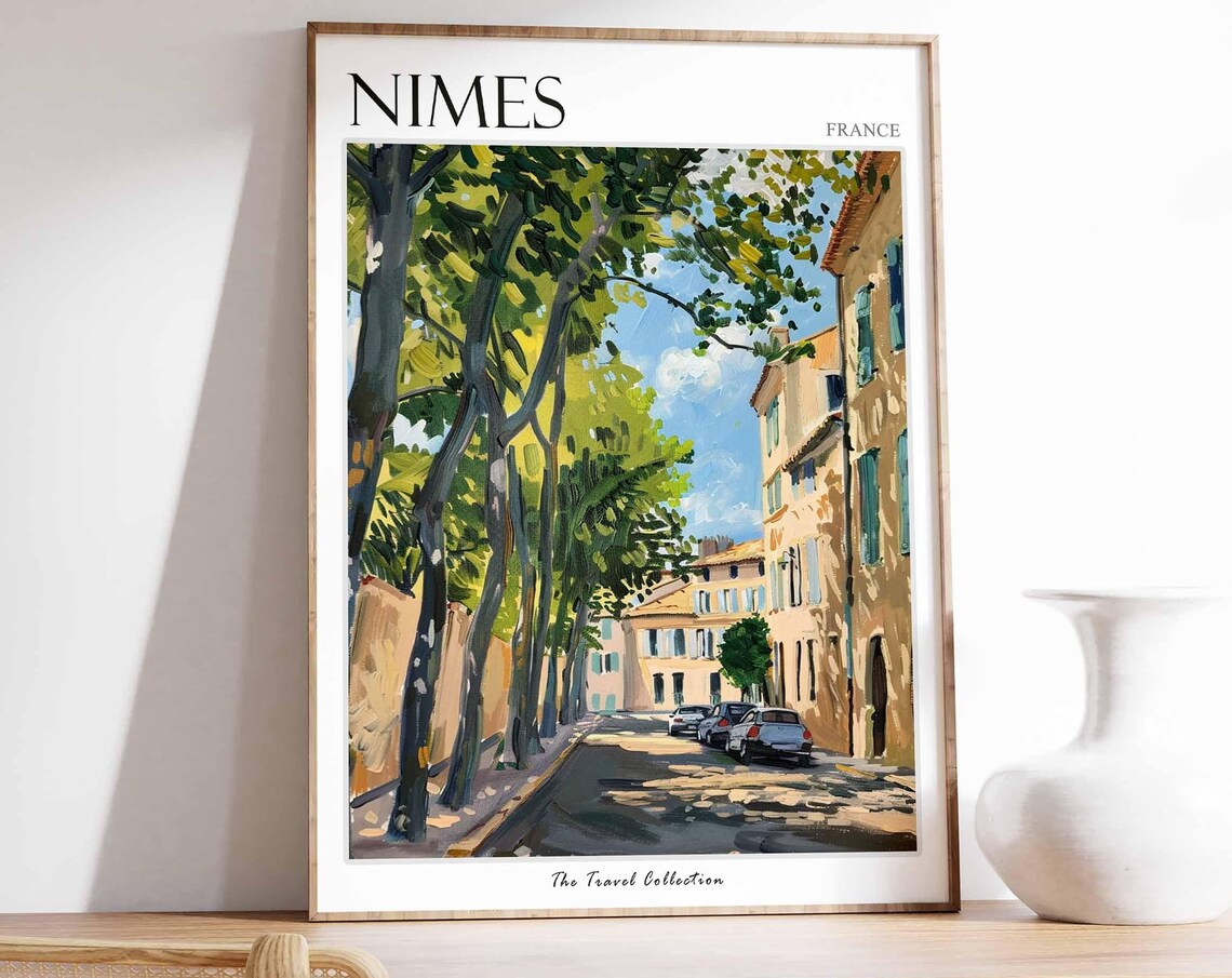 Nimes France Plane Tree Lined Boulevard Sunny Street Scene Poster