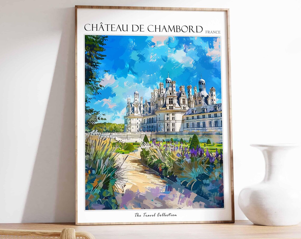 Chateau De Chambord France Garden Path Castle Watercolor Poster