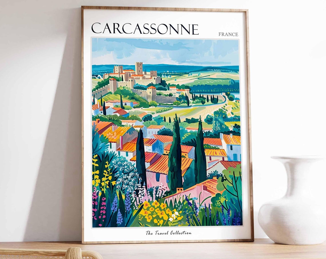 Carcassonne France Medieval Citadel Wildflower Meadows Poster