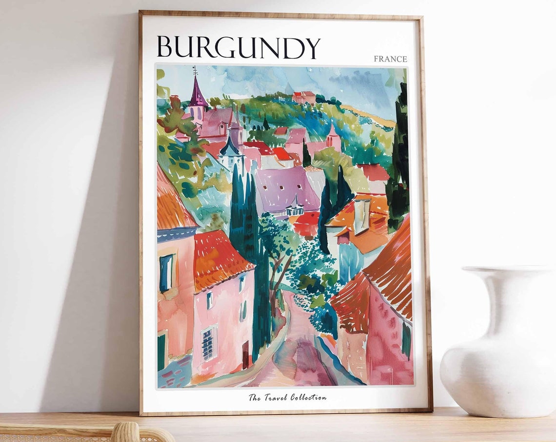 Burgundy Poster France Travel Print French Decor Europe Travel Poster European Wall Art Burgundy Gift Burgundy Travel Poster